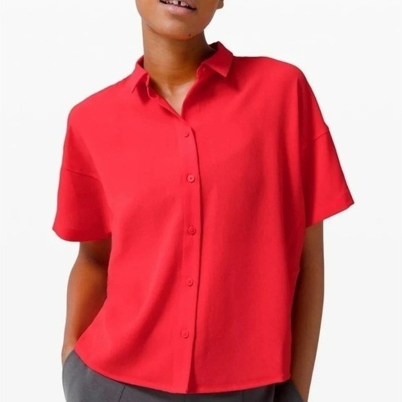 Lululemon Full Day Ahead Short Sleeve Shirt Red 2 - Picture 7 of 9